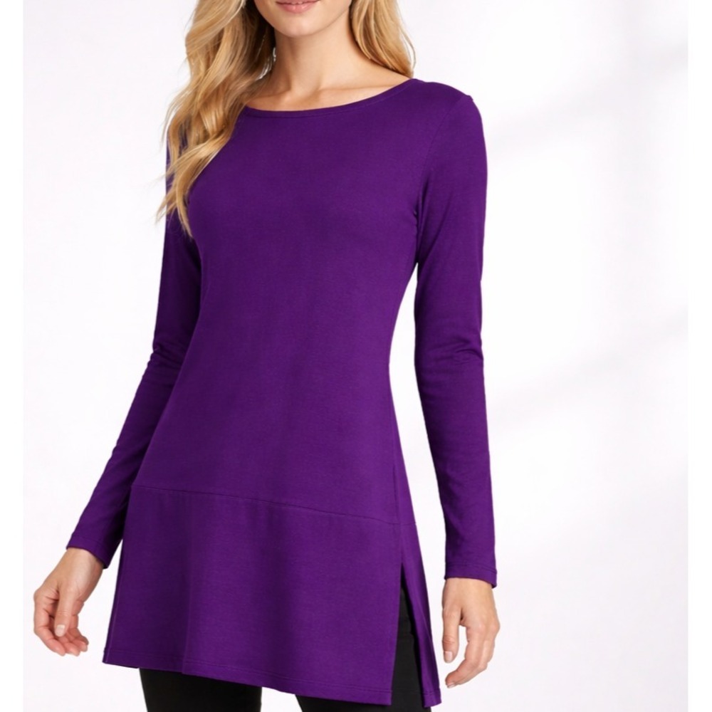 Eileen Fisher Purple Boat Neck Jersey Knit Tunic Classic Career Chic Hygge *XXS